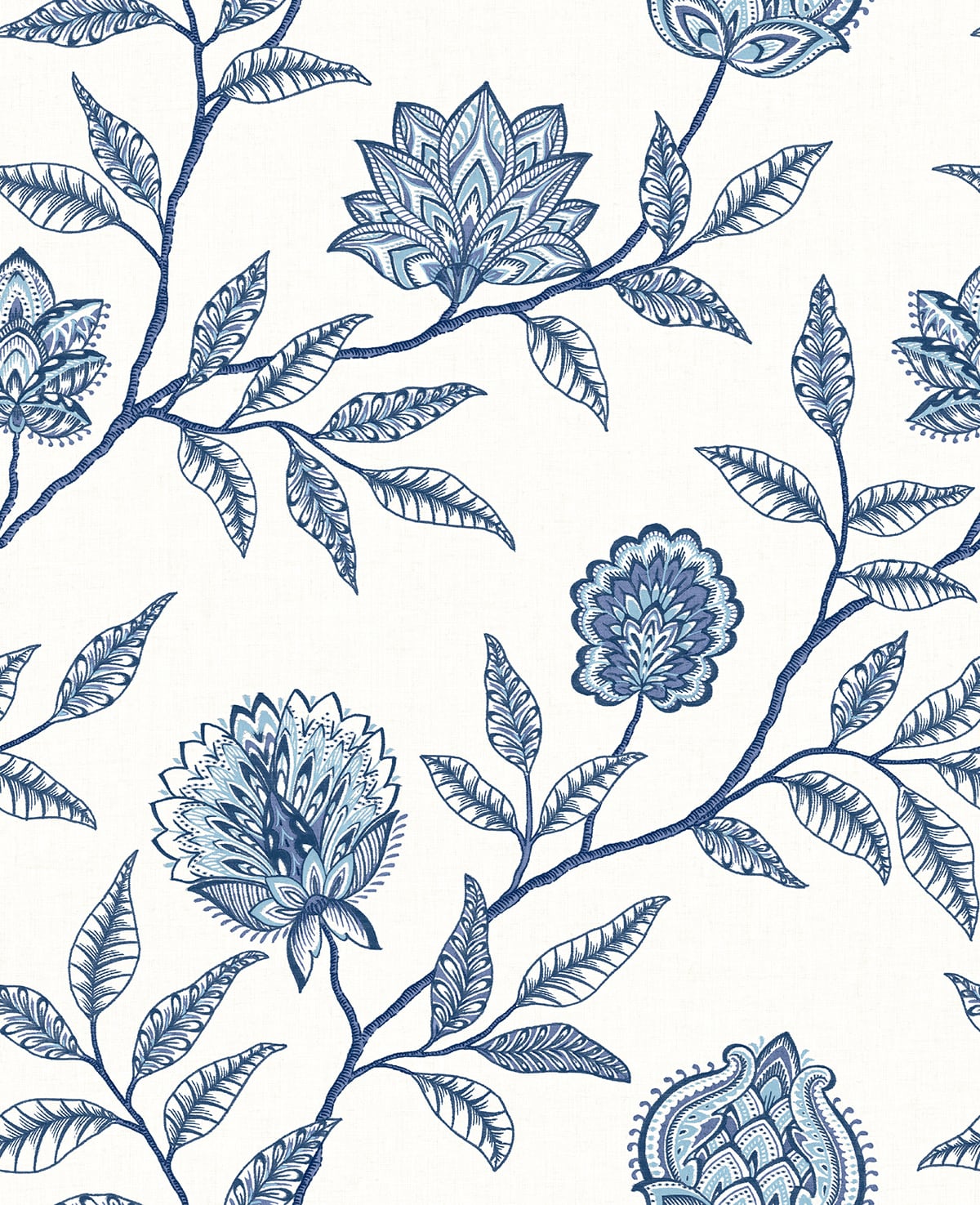 Jaclyn Blue Lagoon peel and stick floral wallpaper in blue on white by Stacy Garcia Home