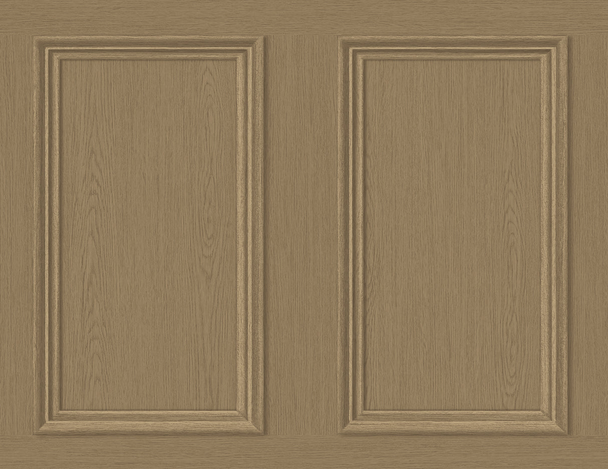 Honey brown faux wood panel peel and stick wallpaper pattern