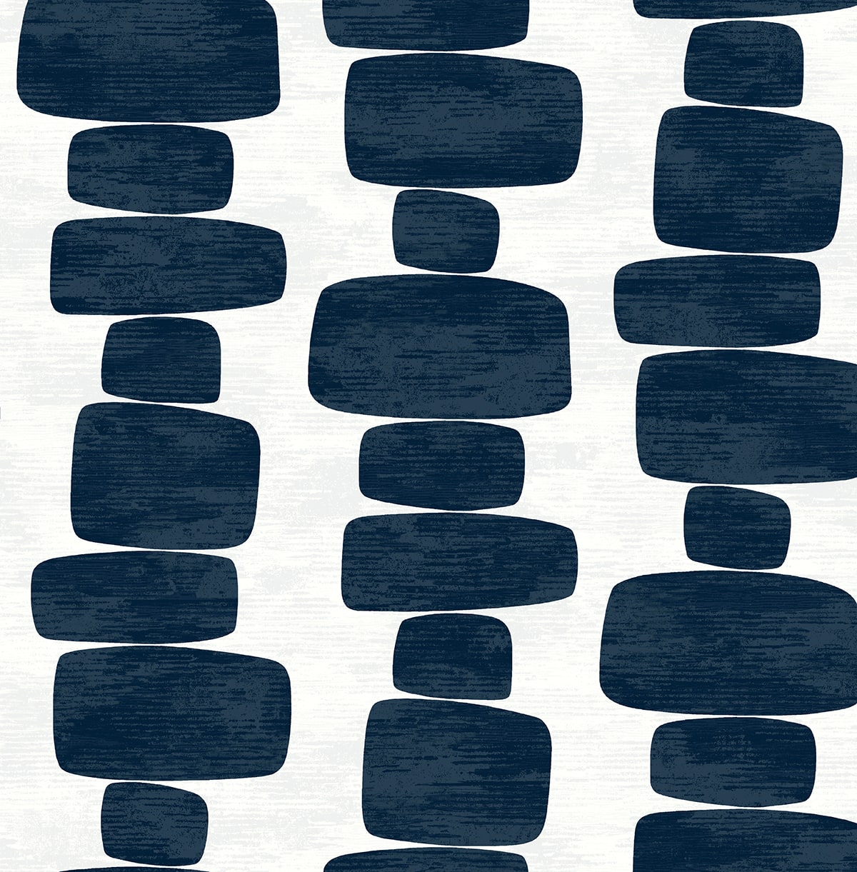 Stripe Block peel and stick wallpaper in blue with stacked rounded rectangular blocks on an off-white background