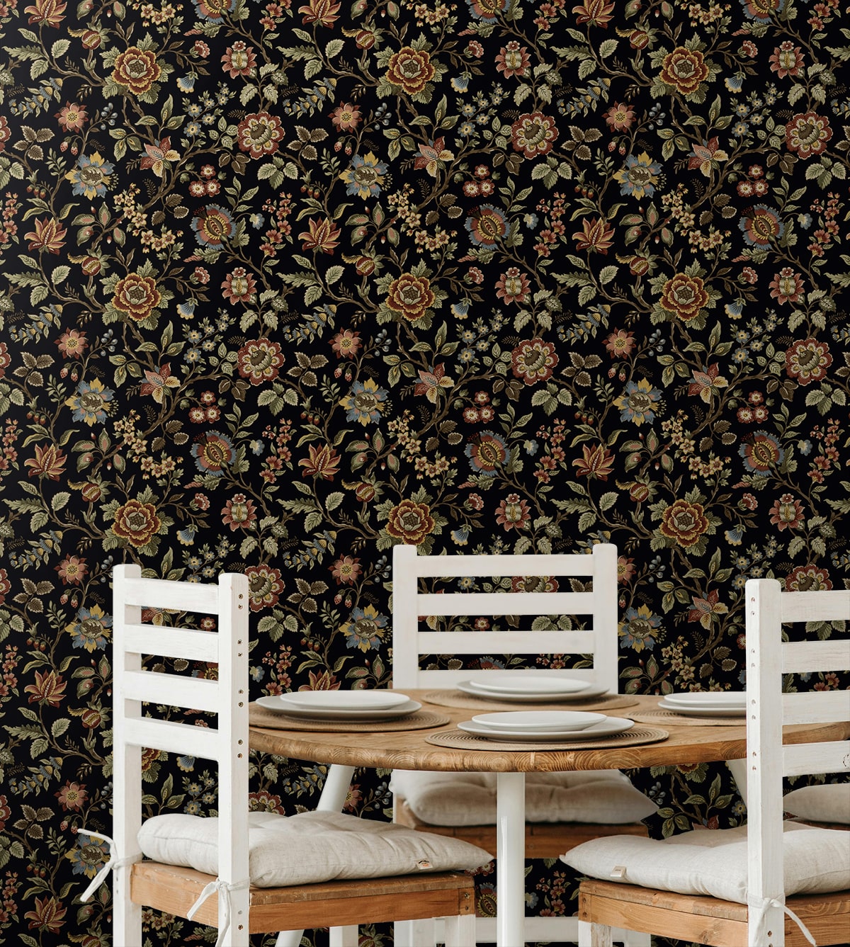 Jacobean Floral Trail Ebony by Stacy Garcia Peel and Stick Vintage Floral Peel & Stick Wallpaper – Stacy Garcia Home SG13001