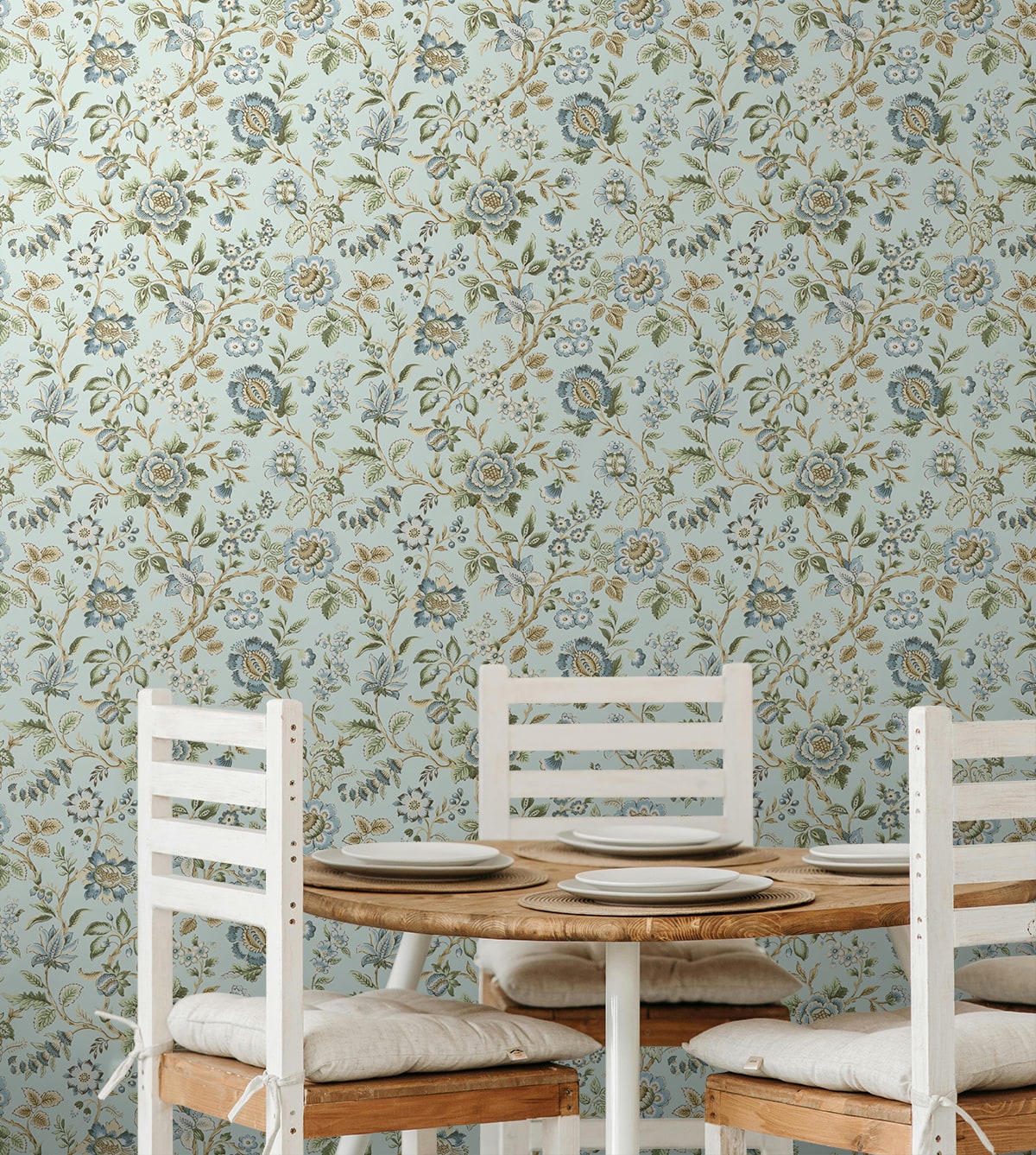 Jacobean Floral Trail Sea Mist by Stacy Garcia Peel and Stick Vintage Floral Peel & Stick Wallpaper – Stacy Garcia Home SG13004