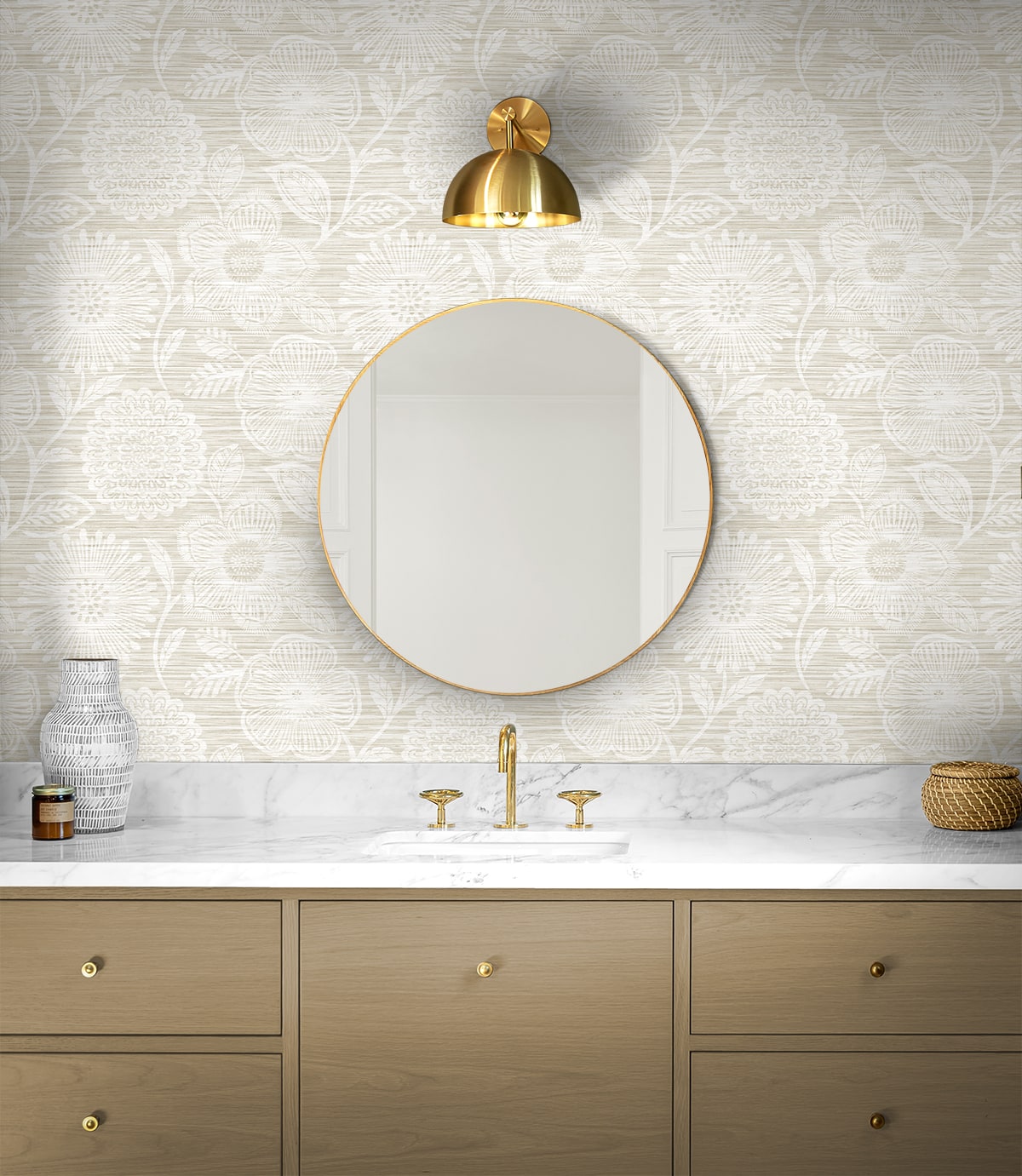 Faux Grass Floral Sand by Stacy Garcia Peel and Stick Faux Grasscloth Floral Peel & Stick Wallpaper – Stacy Garcia Home SG13307
