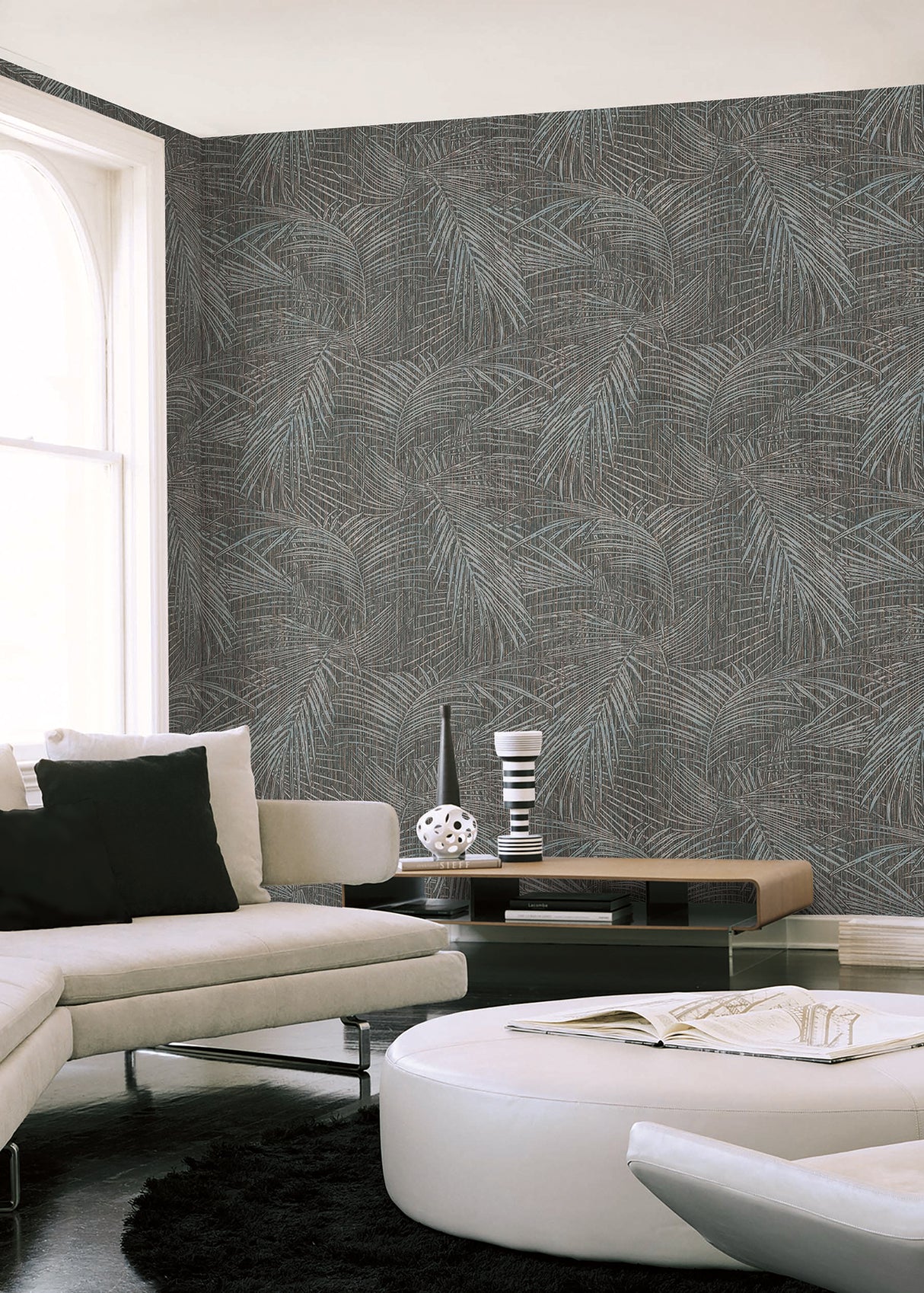 Della Palm Blue Multi by York Wallcoverings Textured Tropical Wallpaper – York Wallcoverings SI50610