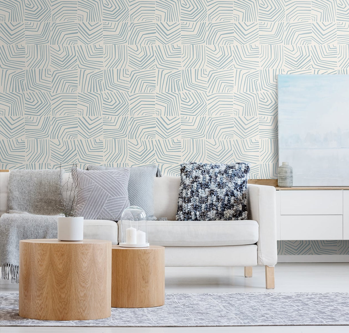 Linework Maze Sky Blue by The Simple Life Geometric Wallpaper – Seabrook Designs SL80202