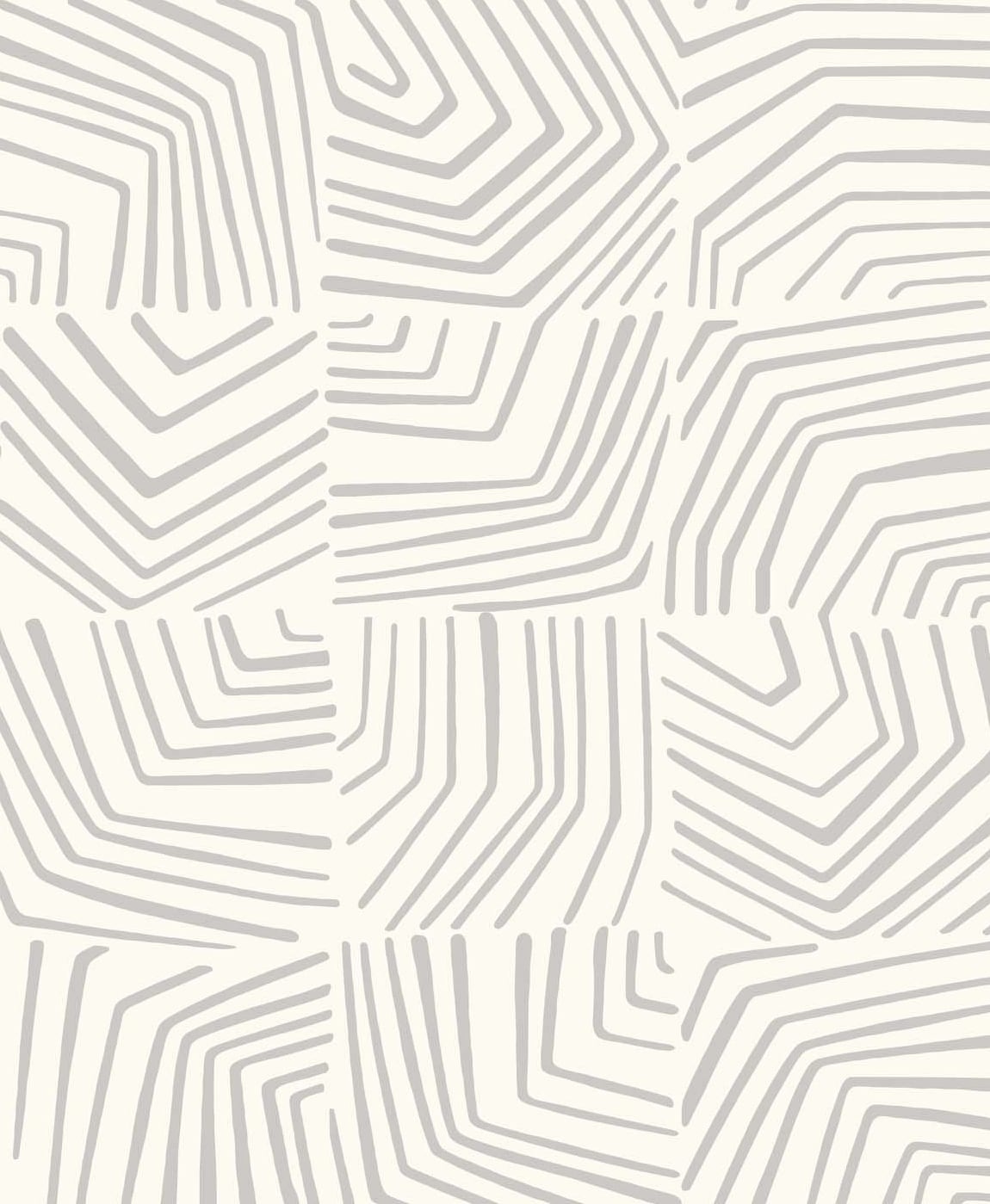 Linework Maze wallpaper in Fog with a contemporary geometric maze line pattern in soft grey on an off-white ground