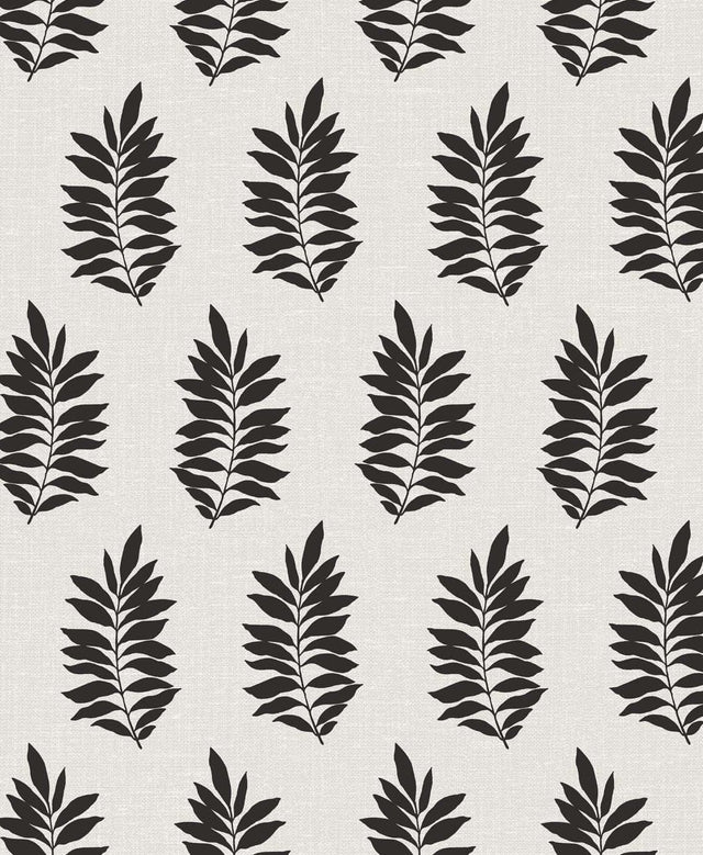 Black pinnate leaf silhouettes on an off-white background botanical wallpaper pattern