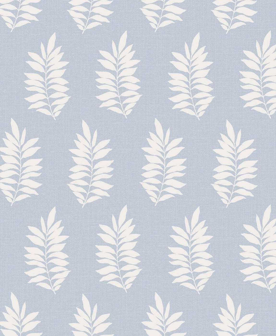 Iceberg blue matte wallpaper with white pinnate leaf silhouette botanical motif
