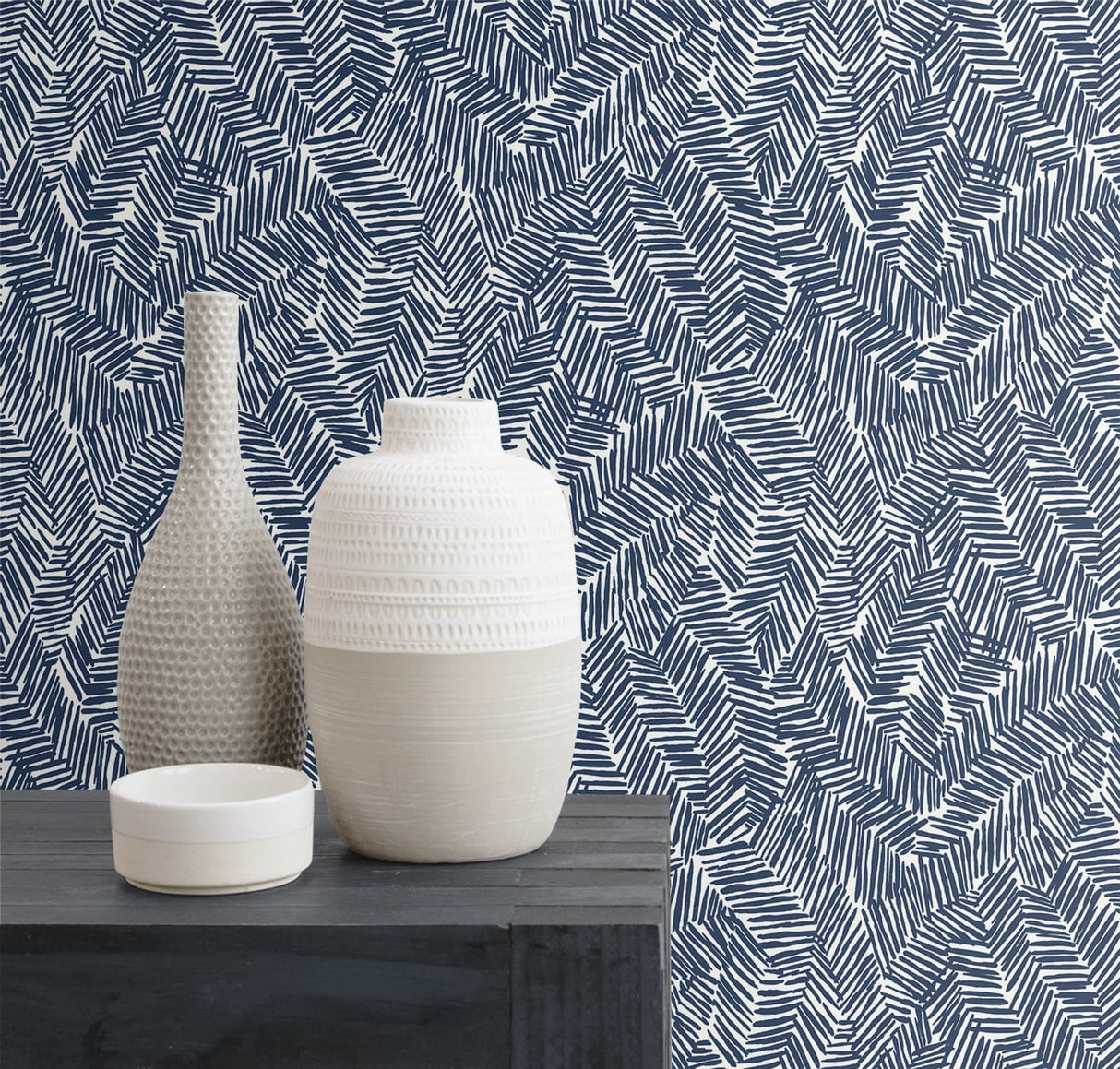 Lush Navy Blue by The Simple Life Abstract Matte Non-Woven Wallpaper – Seabrook Designs SL80402