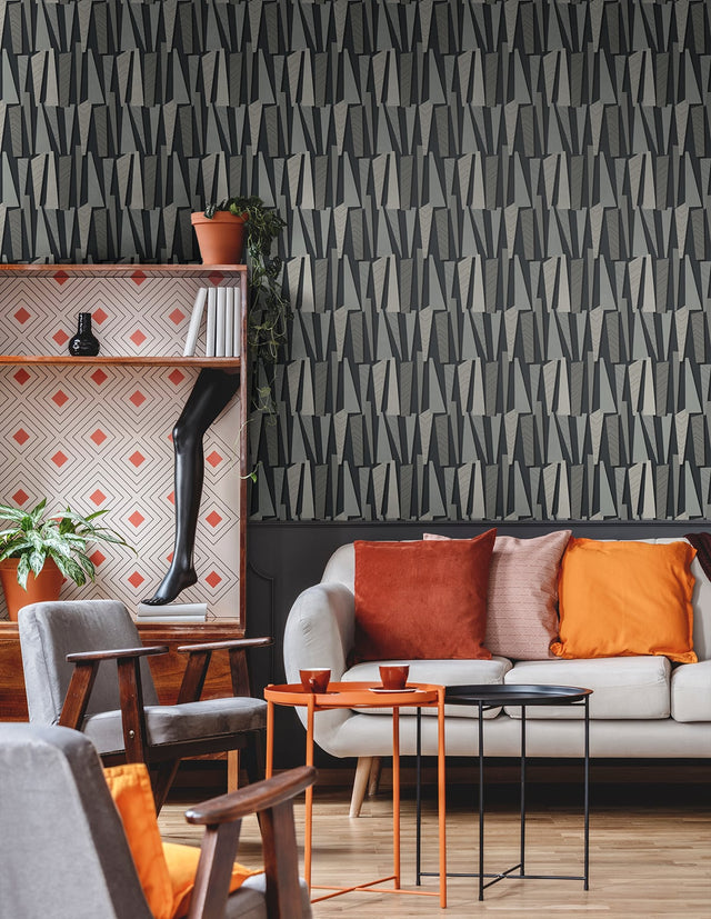 Geometric Shadows Onyx by The Simple Life Geometric Wallpaper – Seabrook Designs SL80810