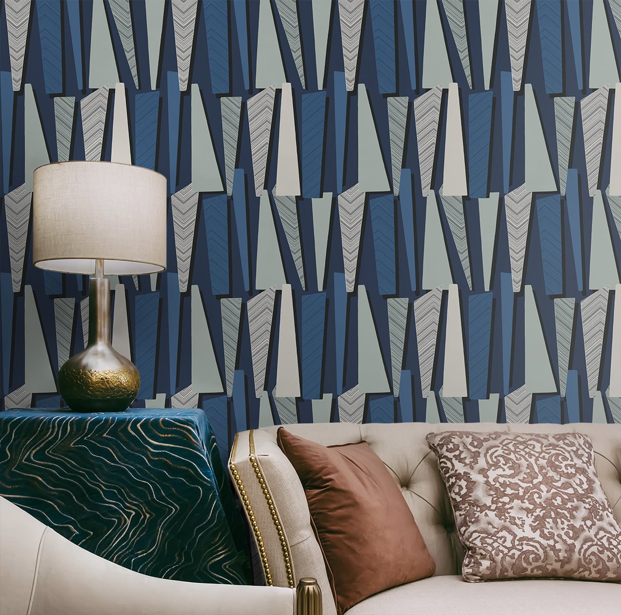 Geometric Shadows Denim by The Simple Life Geometric Wallpaper – Seabrook Designs SL80812