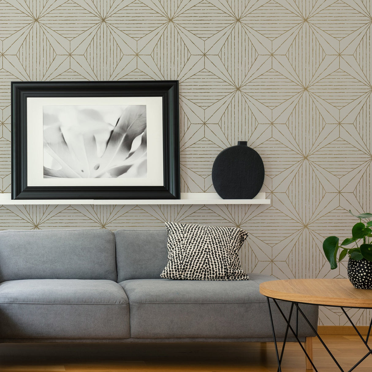 Aurum Gold Geometric Self Adhesive Wallpaper with Metallic Modern Graphic Pattern - NuWallpaper SLS3520