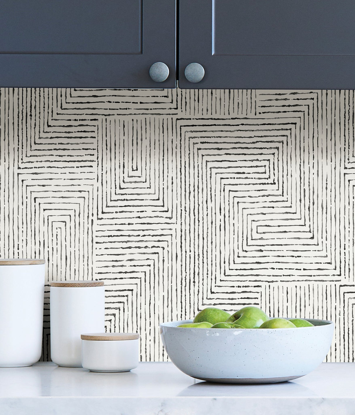 Ink Black Peel & Stick Wallpaper with Abstract Geometric Pattern - NuWallpaper SLS3975