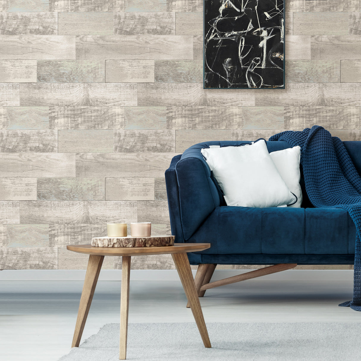 Salvaged Plank Blue Green Self Adhesive Peel and Stick Rustic Reclaimed Wood Plank Wallpaper Roll by NuWallpaper WallPops - SLW3400