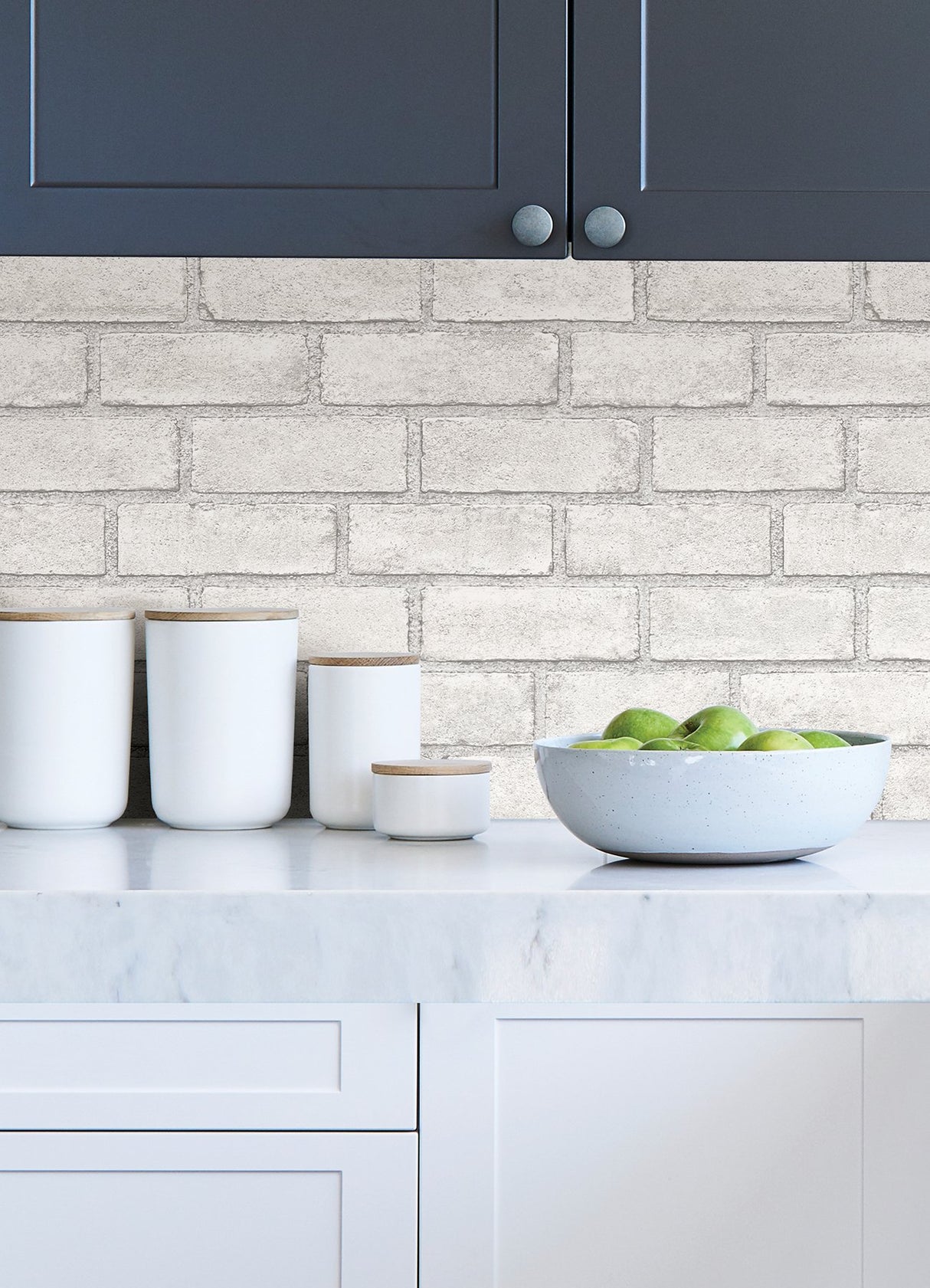 District Brick White Peel and Stick Wallpaper with Modern Brick Pattern - Scott Living SLW3404