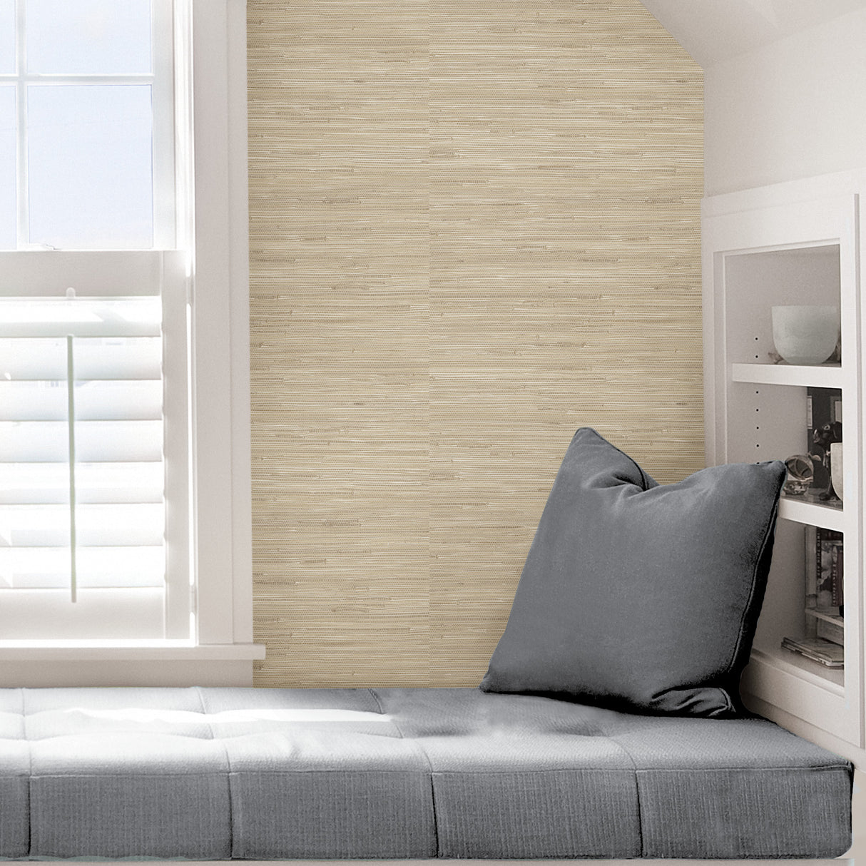 Seagrass Natural by NuWallpaper Peel and Stick Self Adhesive Fully Removable Vinyl Grasscloth Textured Wallpaper WallPops Collection - SLW3409