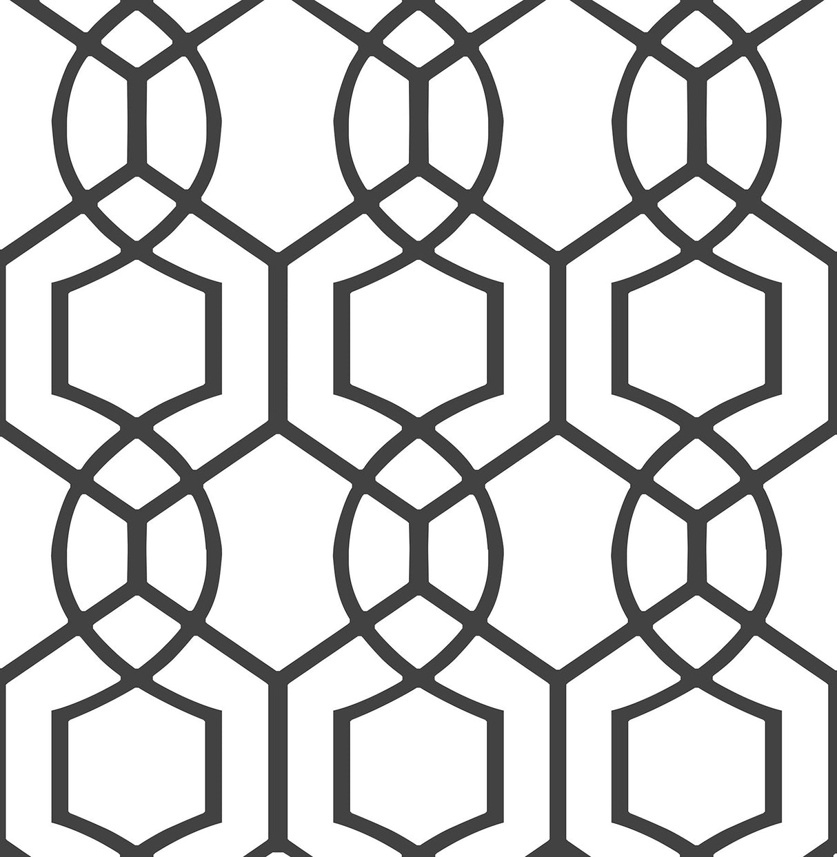 Uptown Soul Black and Off-White Geometric Hexagon Trellis Peel and Stick Wallpaper by NuWallpaper SLW3414