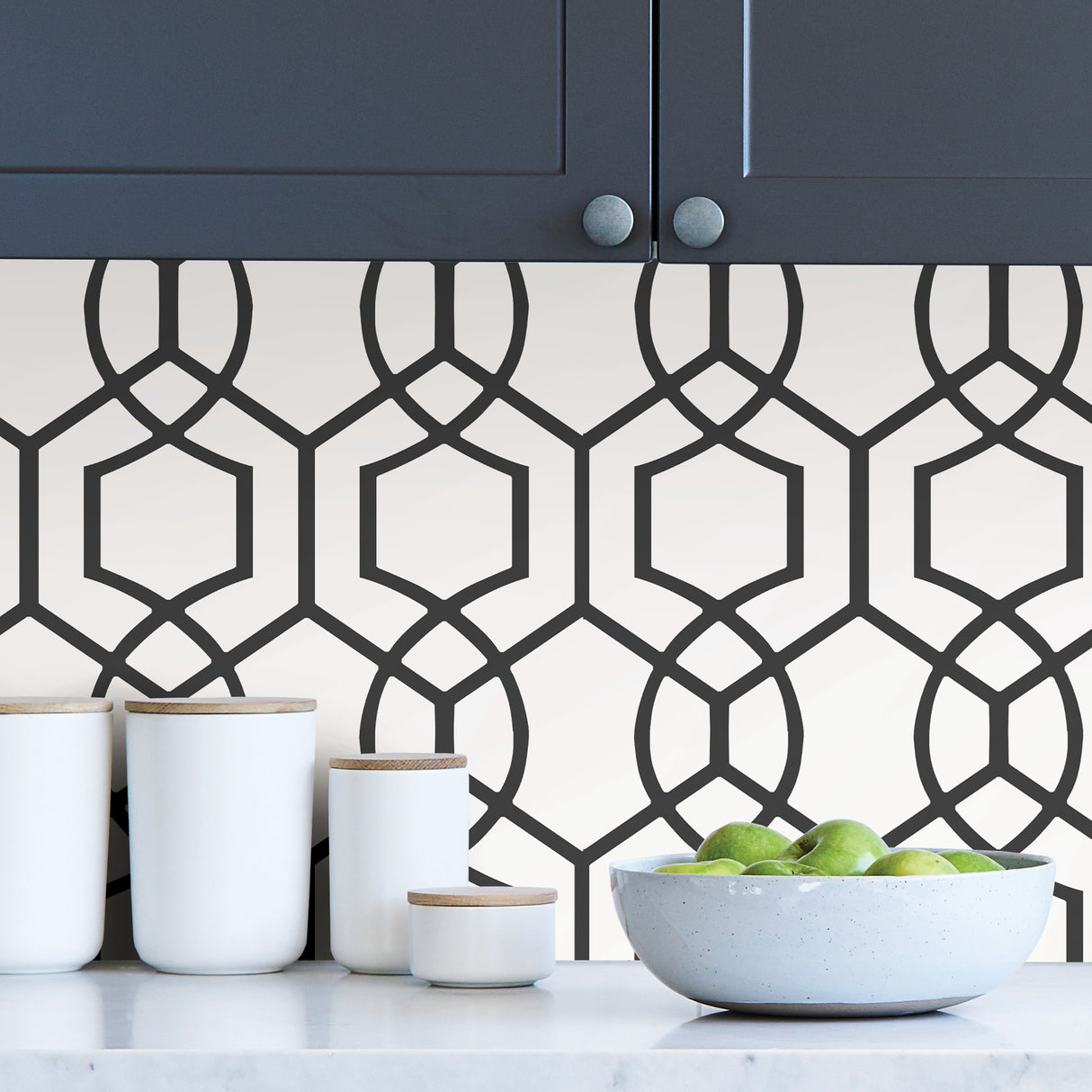 Uptown Soul Black and Off-White Modern Geometric Hexagon Trellis Peel and Stick Self Adhesive Removable Wallpaper by NuWallpaper - SLW3414