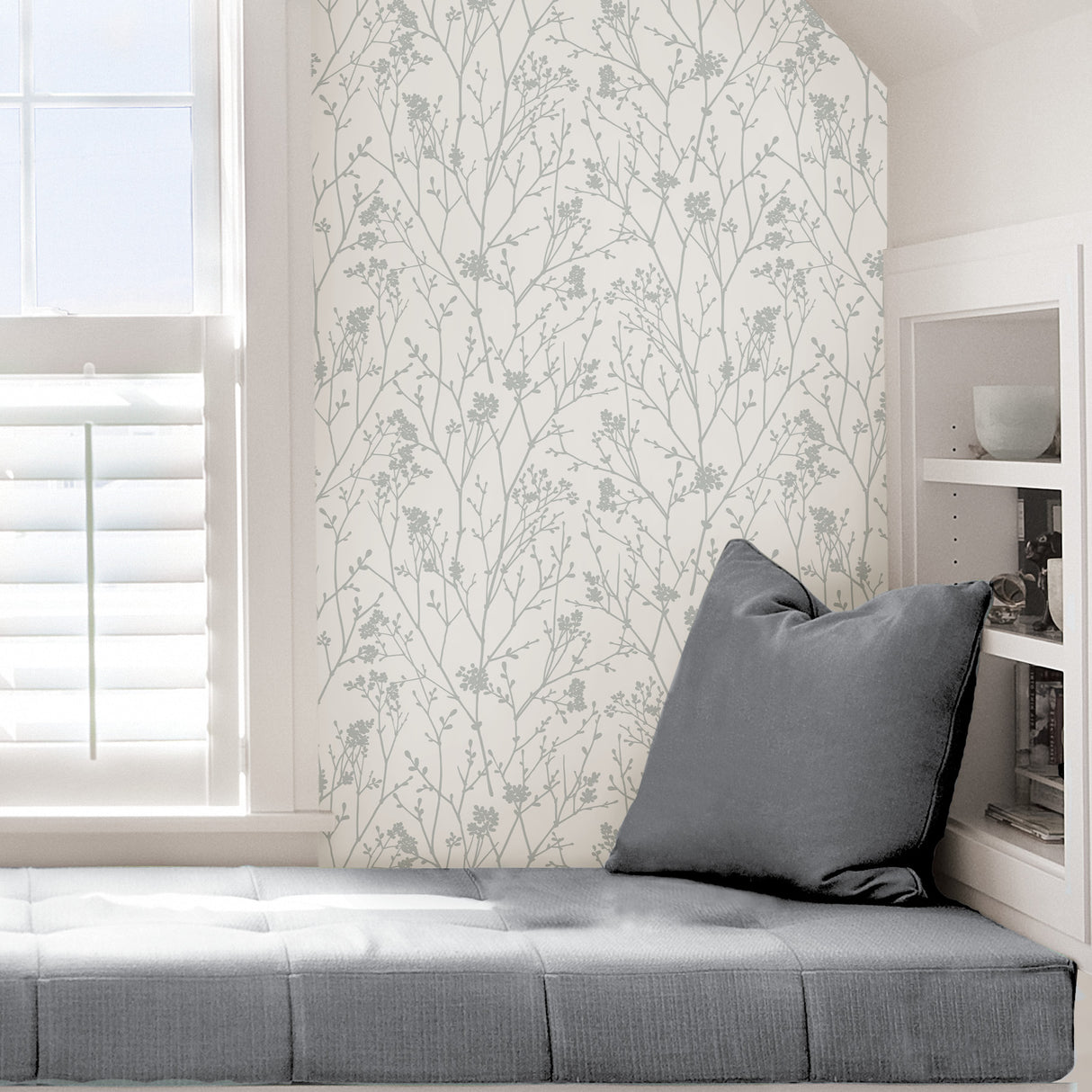Whistler Grey and White Delicate Botanical Branches Peel and Stick Self Adhesive Removable Wallpaper by NuWallpaper - SLW3416