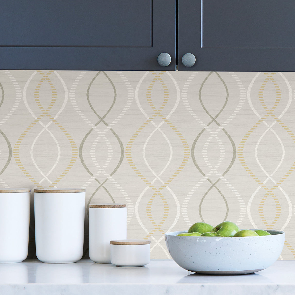 Relativity Neutral Cream and Gold Geometric Ogee by NuWallpaper Peel and Stick Wallpaper WallPops Collection - SLW3420