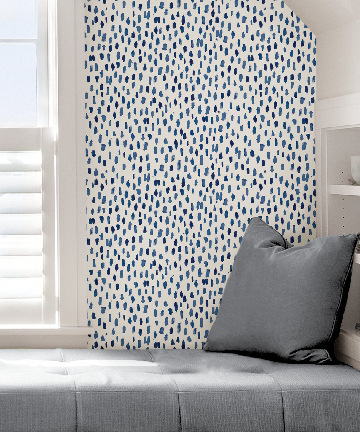 Bindu Blue and White Watercolor Brushstroke Dot Pattern Self Adhesive Peel and Stick Removable Wallpaper by NuWallpaper WallPops - SLW3701
