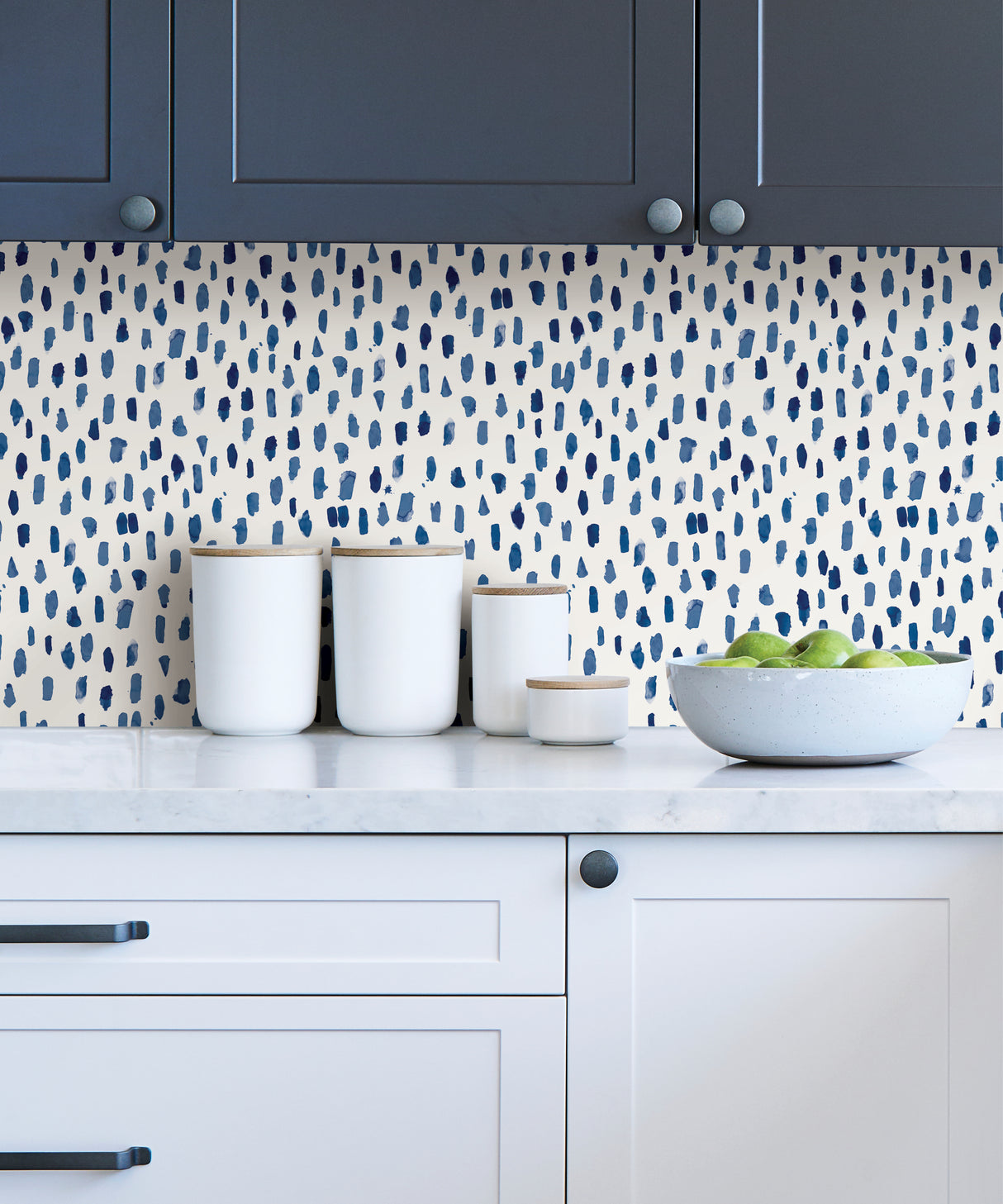 Bindu Blue and White Watercolor Brushstroke Dot Pattern Self Adhesive Peel and Stick Removable Wallpaper by NuWallpaper WallPops - SLW3701