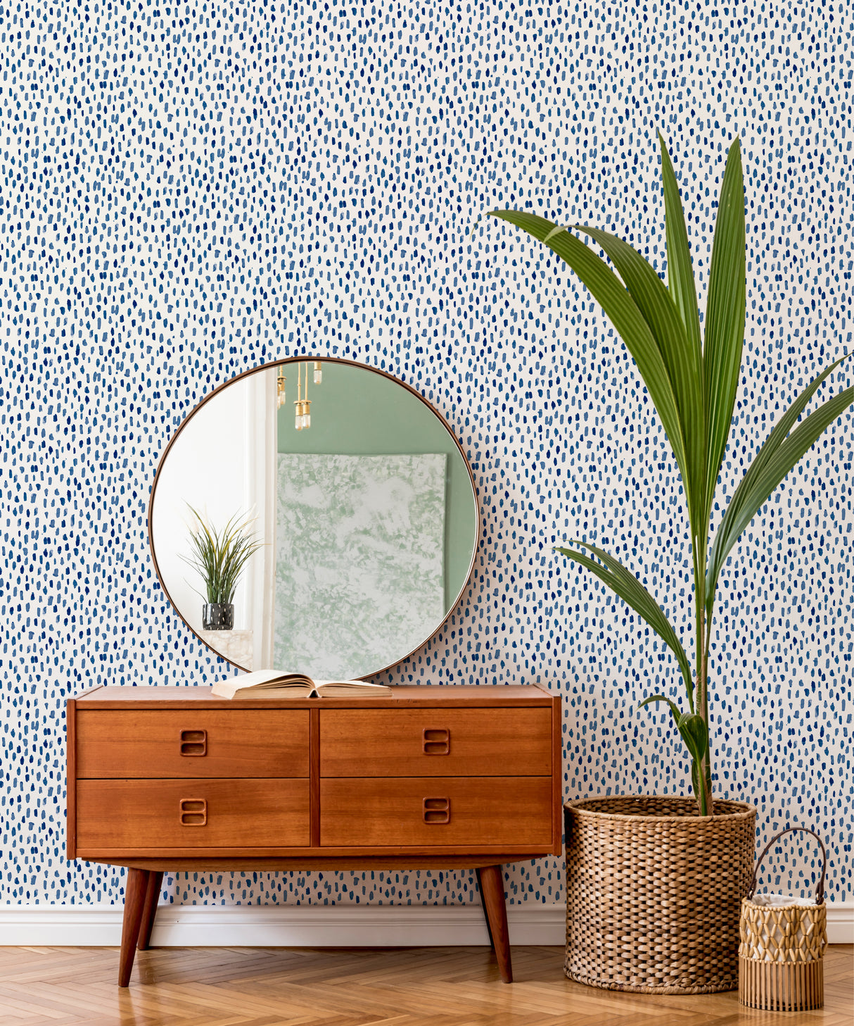 Bindu Blue and White Watercolor Brushstroke Dot Pattern Self Adhesive Peel and Stick Removable Wallpaper by NuWallpaper WallPops - SLW3701