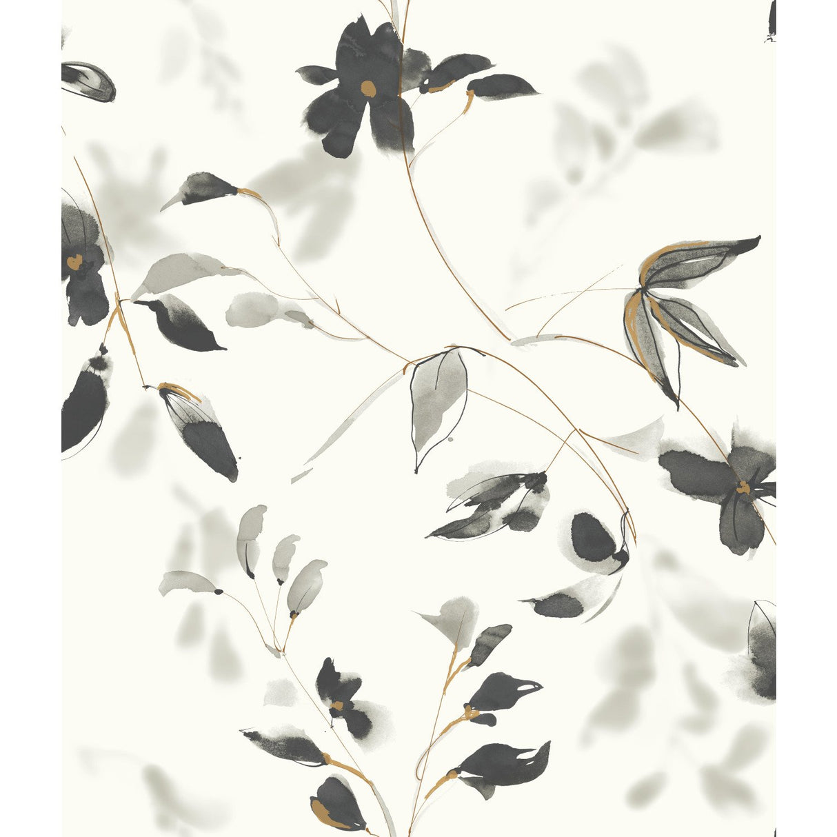 Linden Flower Black Wallpaper with Watercolor Floral Motif - York SO2442