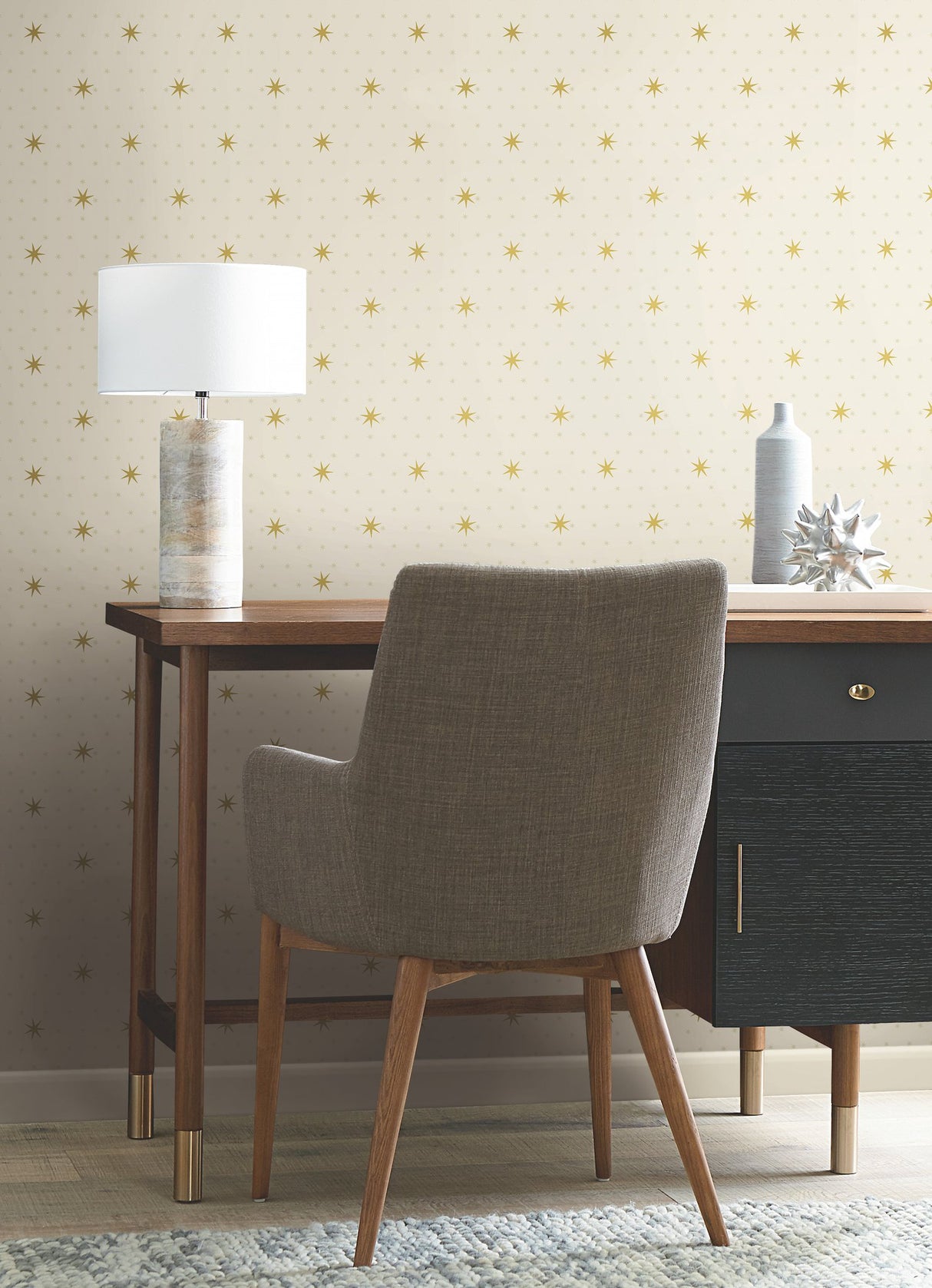 Stella Star Off White Metallic Wallpaper with Celestial Star Motif - York SP1500