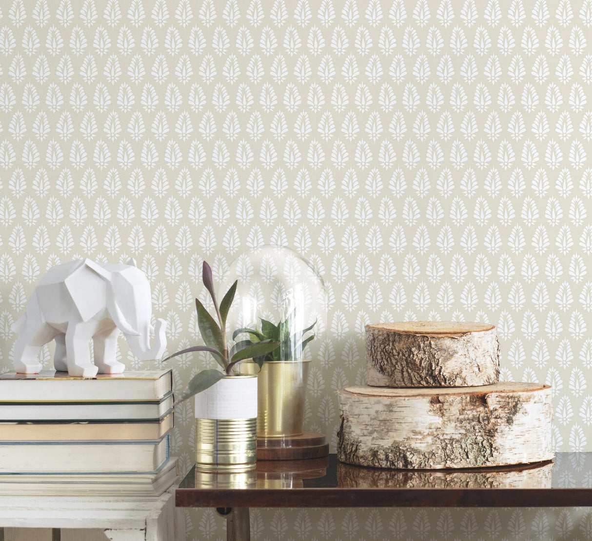 Mehndi Neutral Wallpaper with Petite Botanical Medallion Pattern - York SP1521