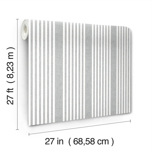 French Charcoal Linen Stripe Wallpaper in Charcoal with Farmhouse Stripes Pattern - York SR1586MH