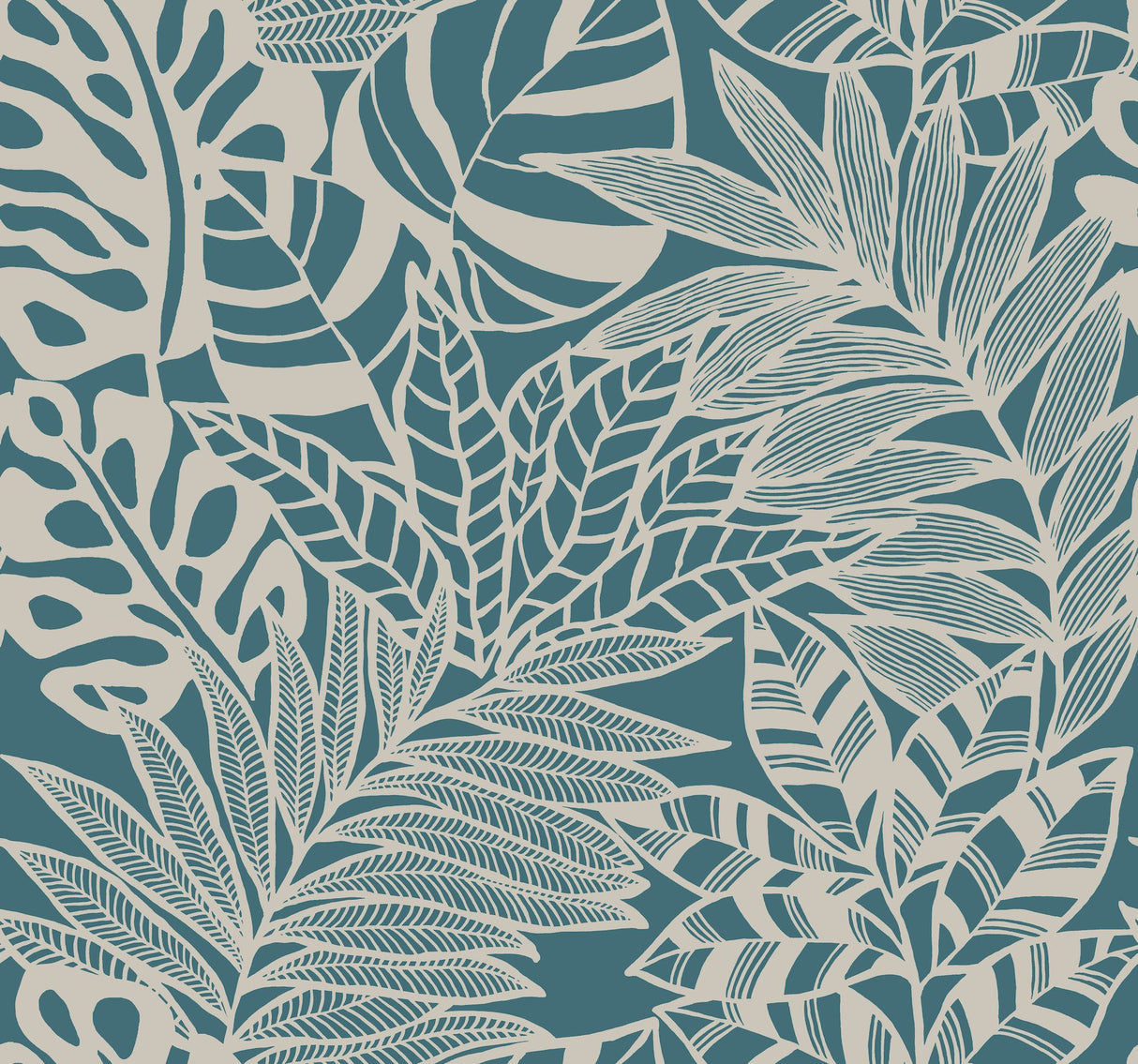 Jungle Leaves Teal Wallpaper with Bohemian Botanical Silhouette Style - York SS2572