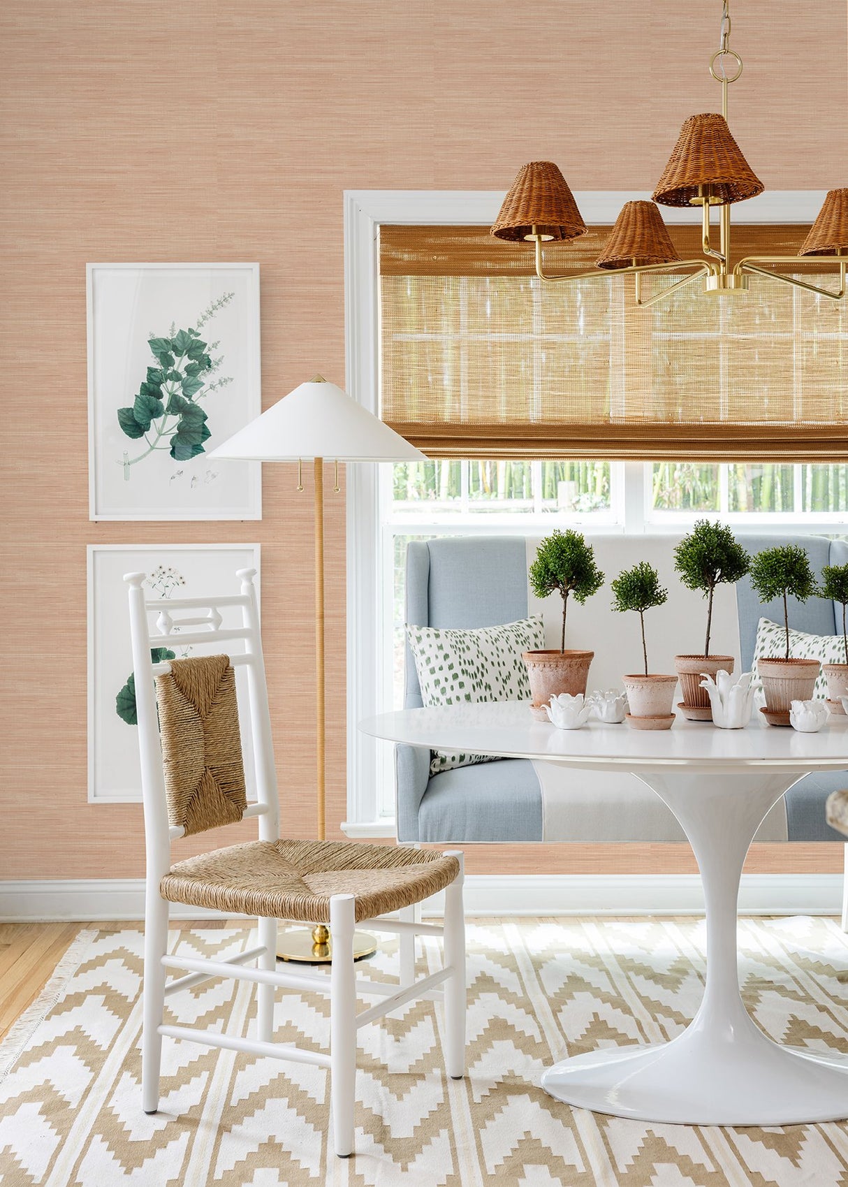 Classic Faux Apricot Grasscloth Peel & Stick Wallpaper with Textured Faux Grasscloth Pattern - NuWallpaper SSS6011