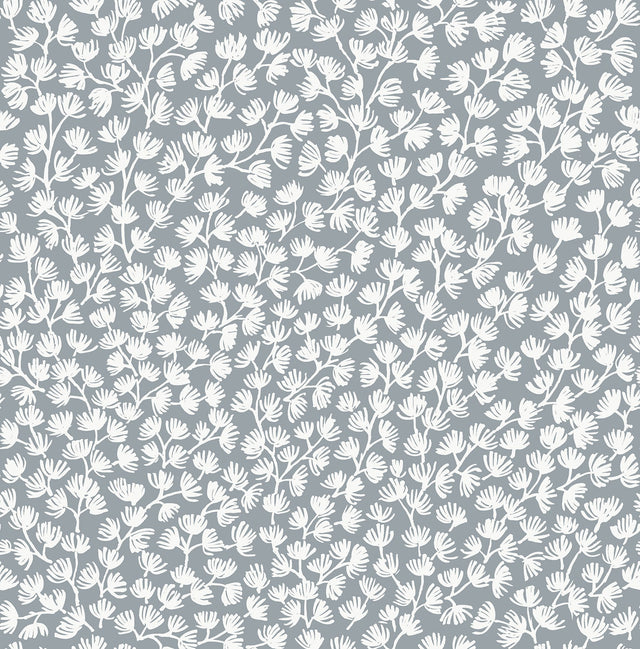 Sea Fern Slate Blue Peel & Stick Wallpaper with Botanical Leaf Motif, Coastal Style - NuWallpaper SSS6305