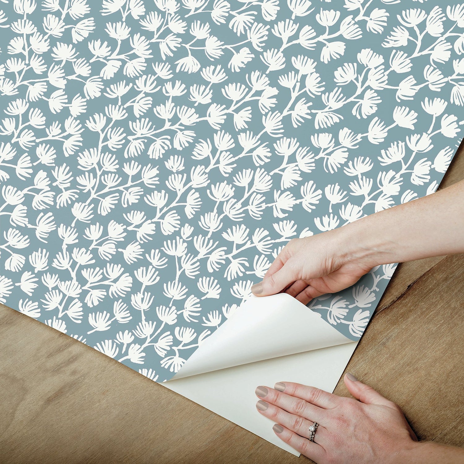 Sea Fern Slate Blue Peel & Stick Wallpaper with Botanical Leaf Motif, Coastal Style - NuWallpaper SSS6305