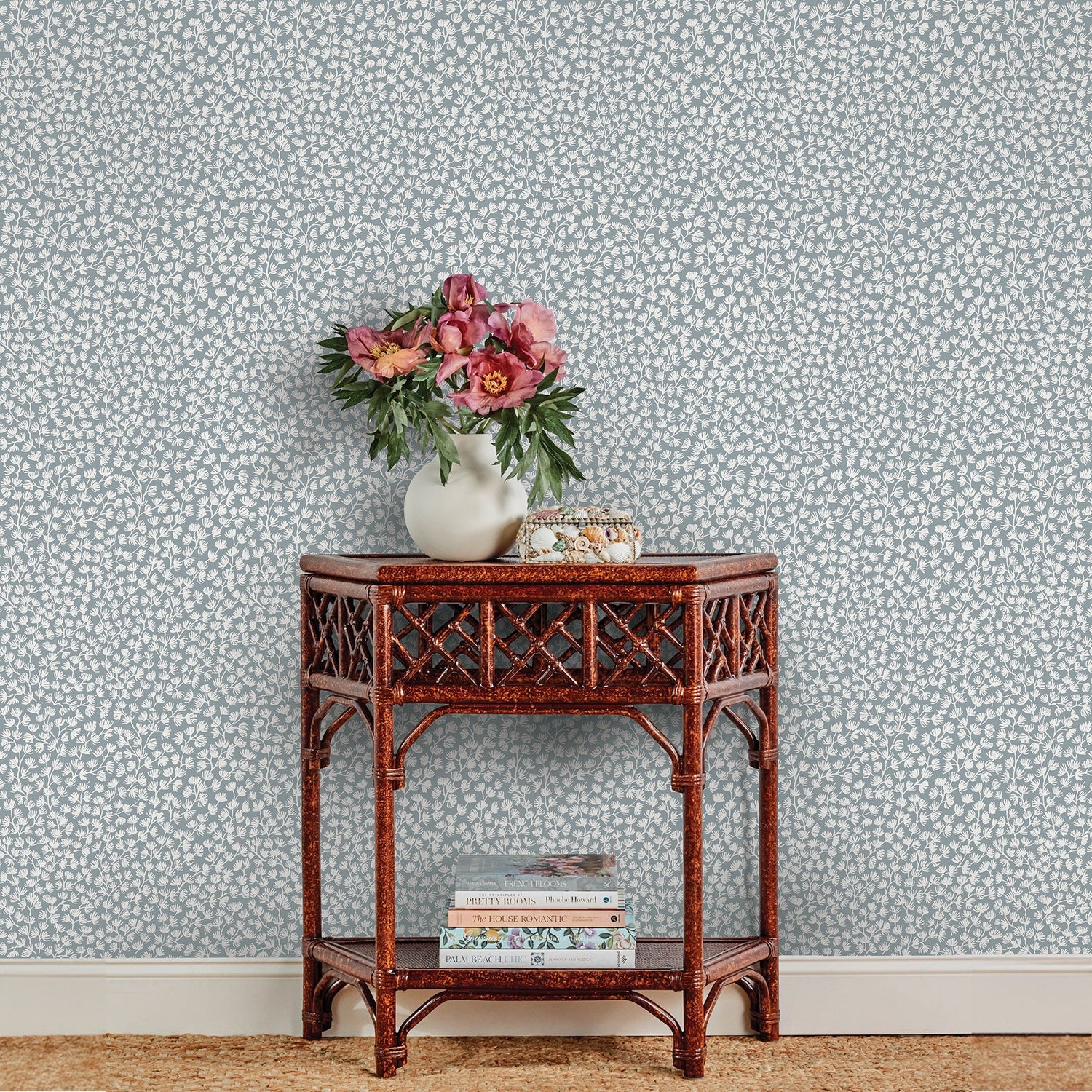 Sea Fern Slate Blue Peel & Stick Wallpaper with Botanical Leaf Motif, Coastal Style - NuWallpaper SSS6305