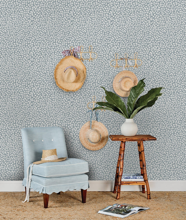 Sea Fern Slate Blue Peel & Stick Wallpaper with Botanical Leaf Motif, Coastal Style - NuWallpaper SSS6305