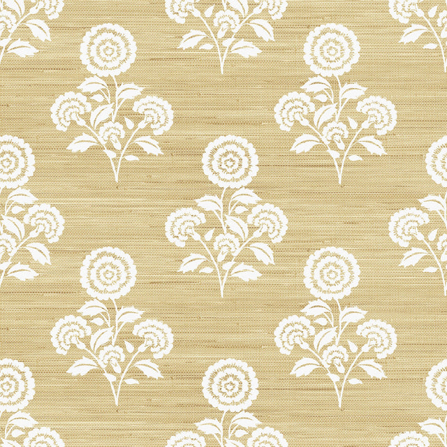 Flourish Block Print Wheat Faux Grasscloth Peel & Stick Wallpaper with Botanical Floral Motif - SSS6308