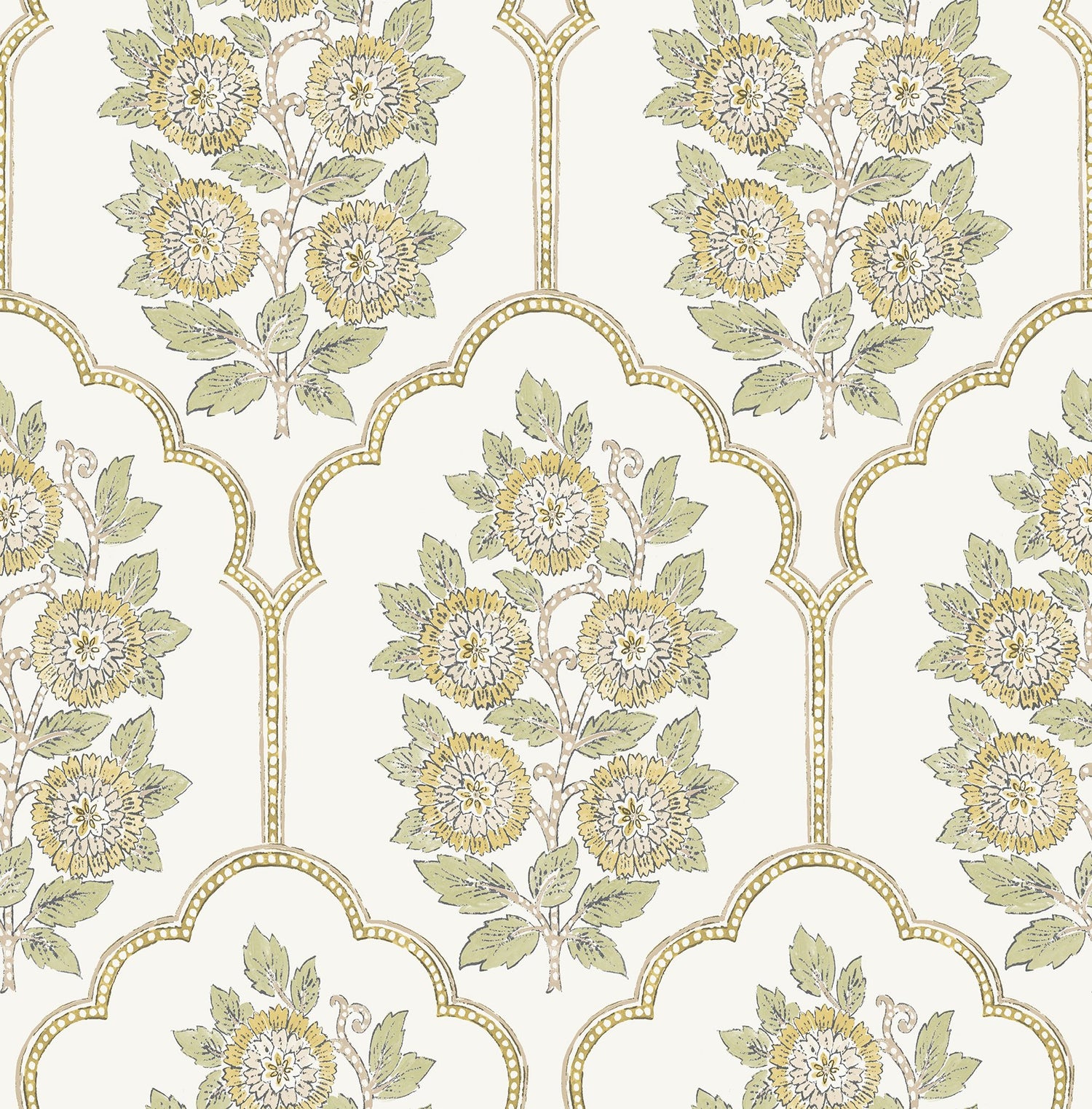 Floral Bazaar Ochre Peel & Stick Wallpaper with Botanical Floral Tile Motif - SSS6313