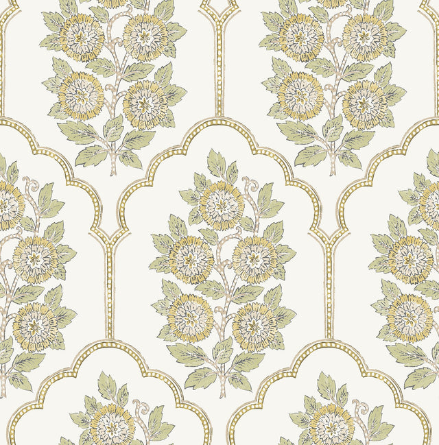 Floral Bazaar Ochre Peel & Stick Wallpaper with Botanical Floral Tile Motif - SSS6313
