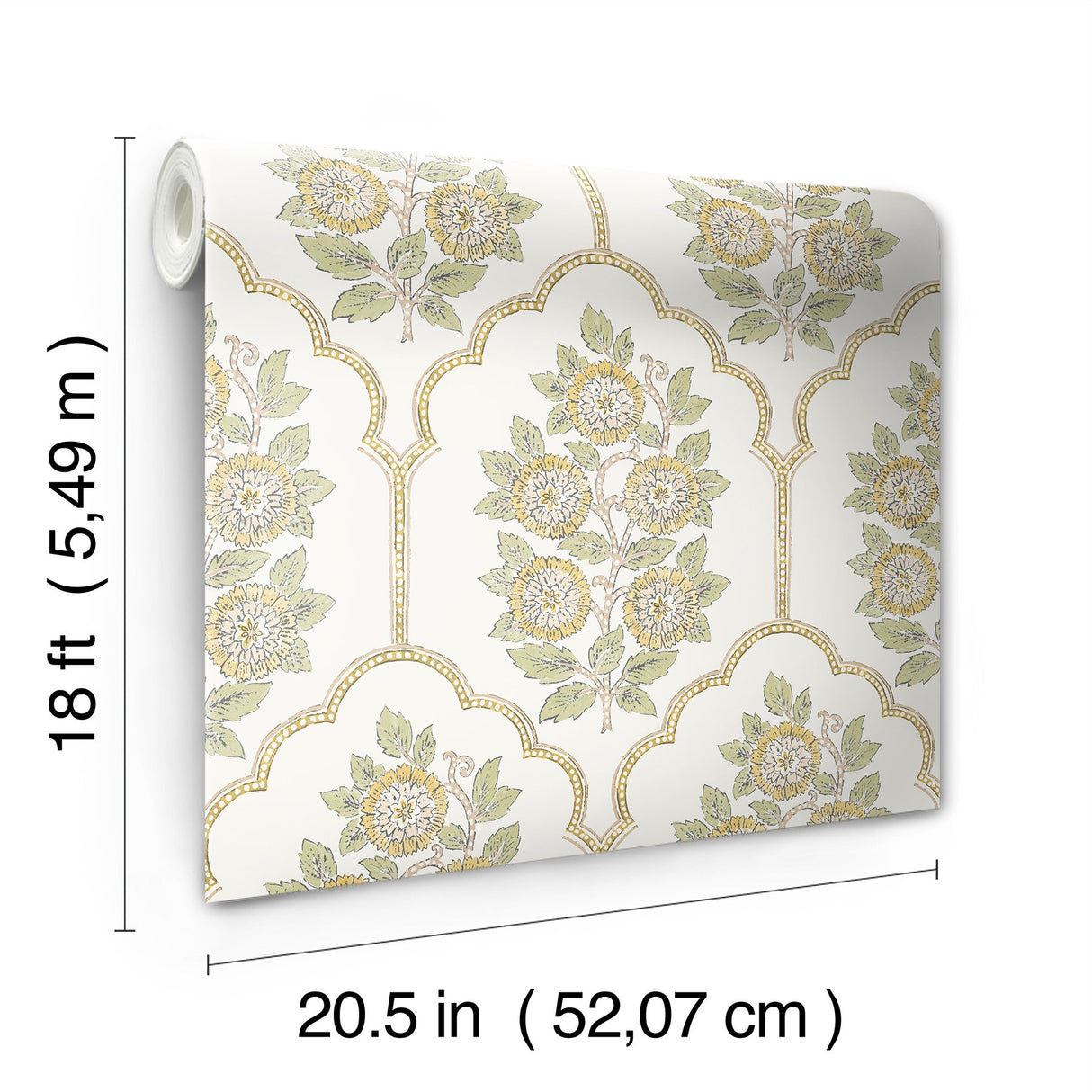 Floral Bazaar Ochre Peel & Stick Wallpaper with Botanical Floral Tile Motif - SSS6313