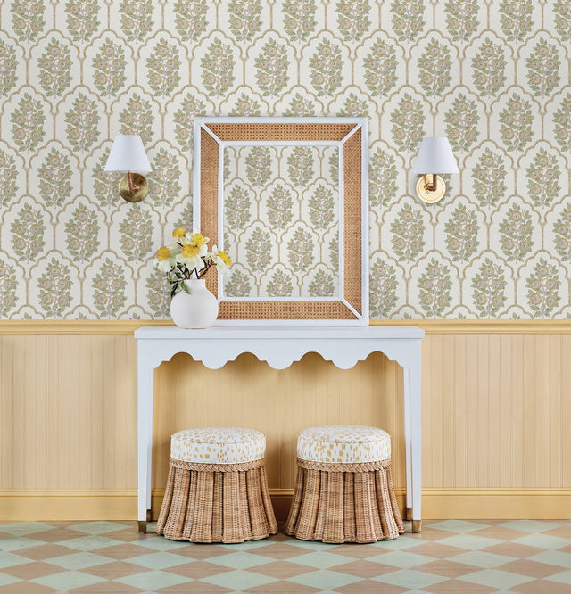 Floral Bazaar Ochre Peel & Stick Wallpaper with Botanical Floral Tile Motif - SSS6313