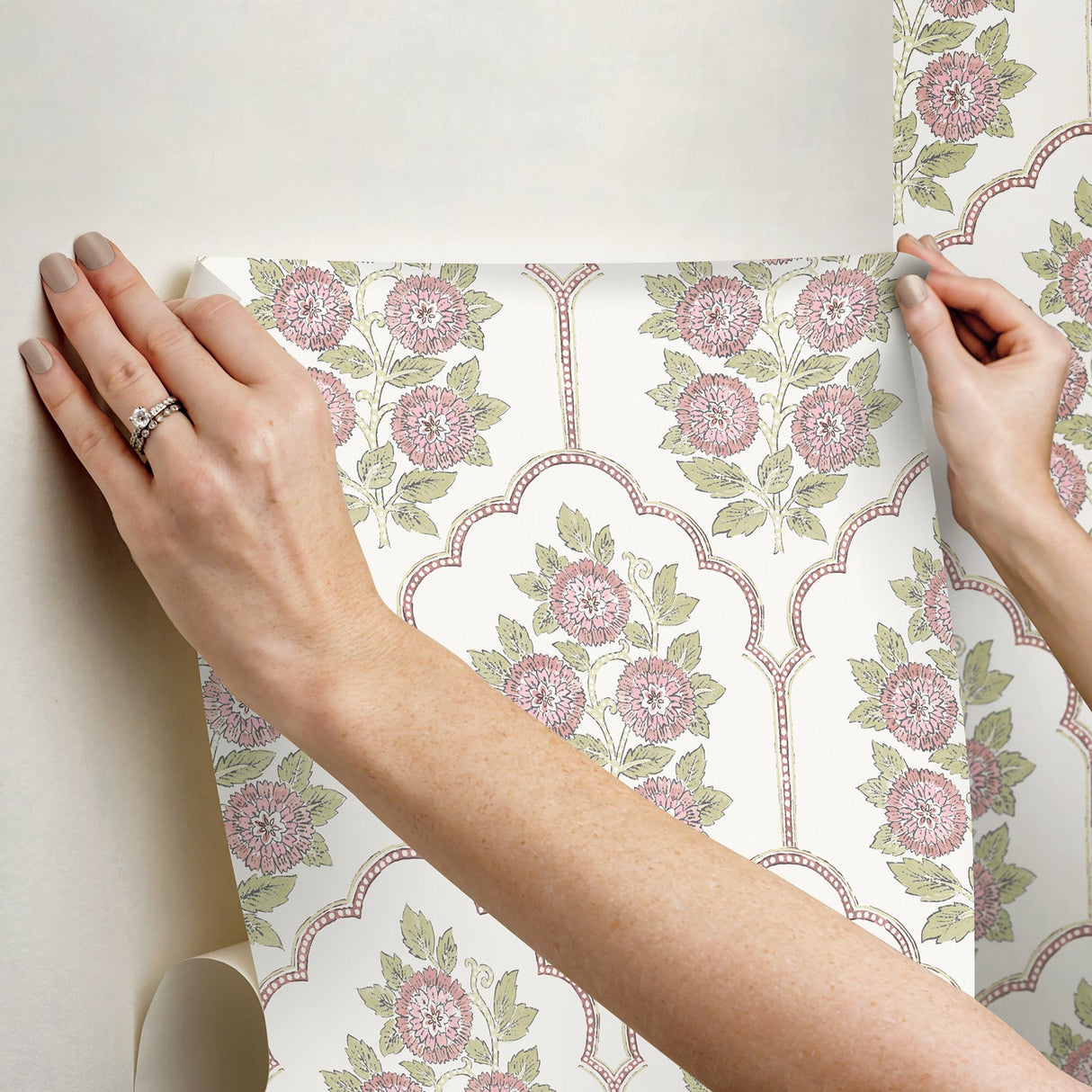 Floral Bazaar Rose Water Peel & Stick Wallpaper with Coastal Botanical Flowers Pattern - NuWallpaper SSS6314