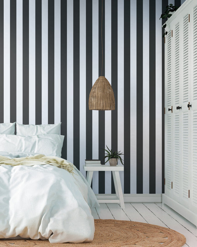 3-in Stripe Black & White Wallpaper with Stripes Pattern, Sure Strip Prepasted - York ST5691SAM