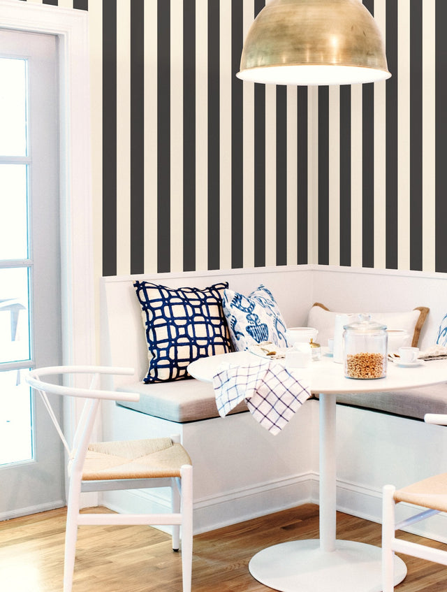 3-in Stripe Black & White Wallpaper with Stripes Pattern, Sure Strip Prepasted - York ST5691SAM