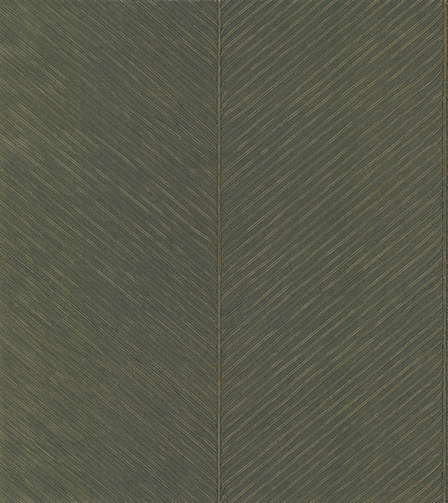 Palm Chevron Green and Gold Non Woven Unpasted Wallpaper with Tropical Palm Leaf Chevron Pattern - York TC2693