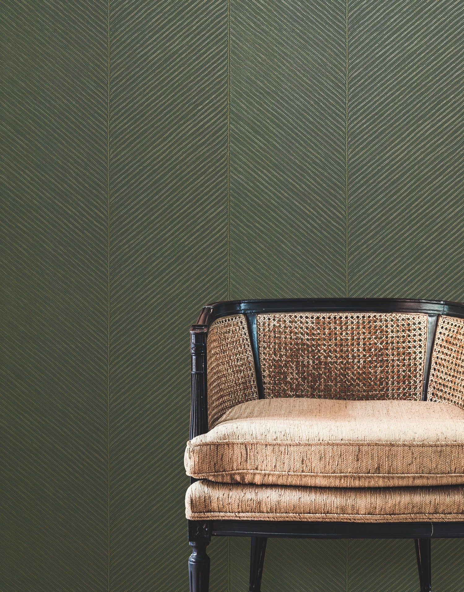 Palm Chevron Green and Gold Non Woven Unpasted Wallpaper with Tropical Palm Leaf Chevron Pattern - York TC2693