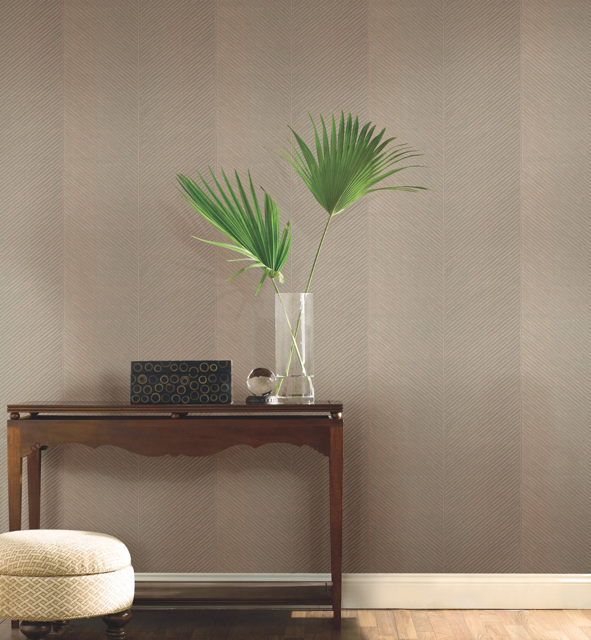 Palm Chevron Taupe & Gold Wallpaper with Metallic Palm Chevron Texture - York TC2699
