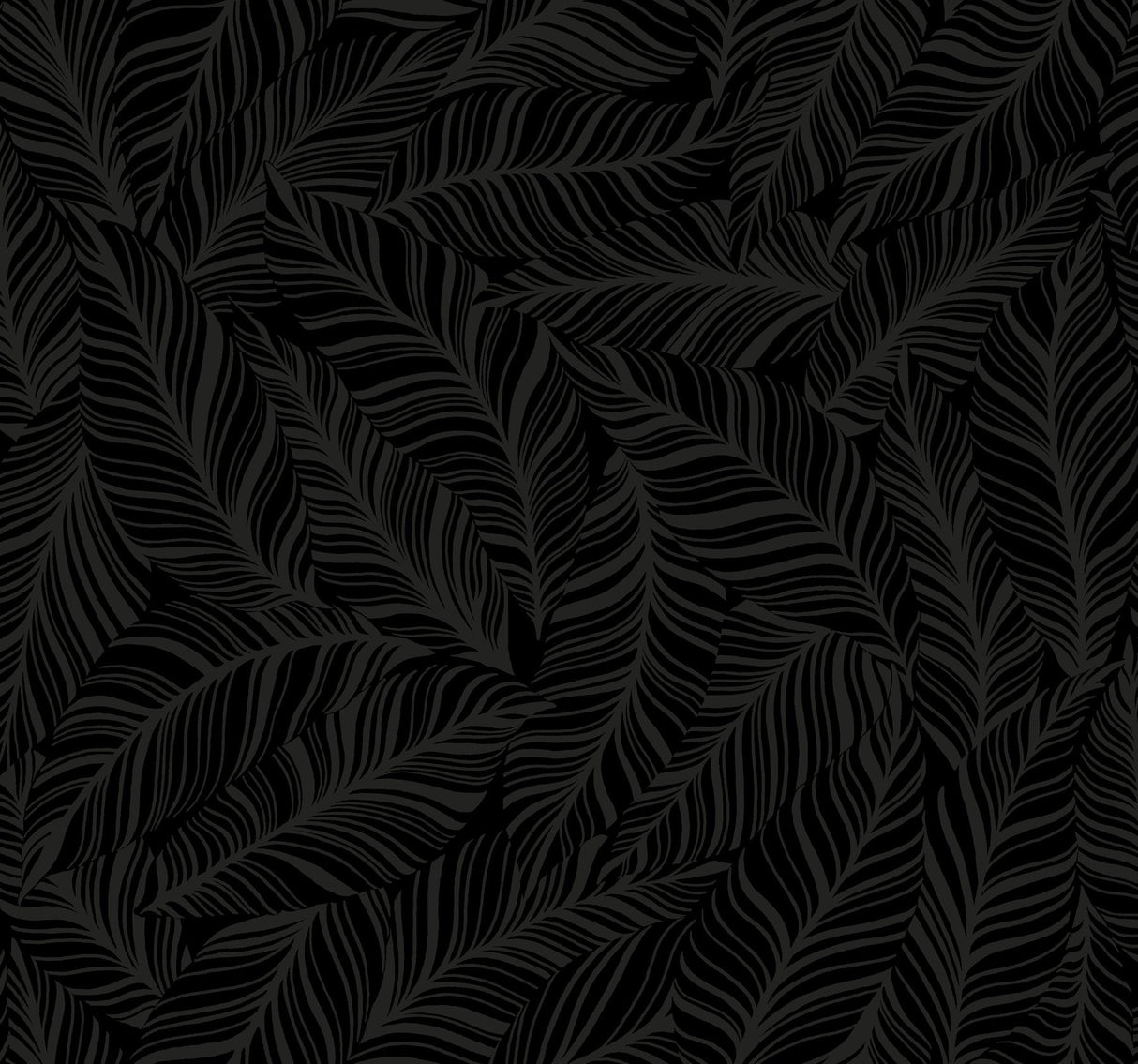 Rainforest Canopy Black Wallpaper with Botanical Palm Leaf Motif - York TC2712