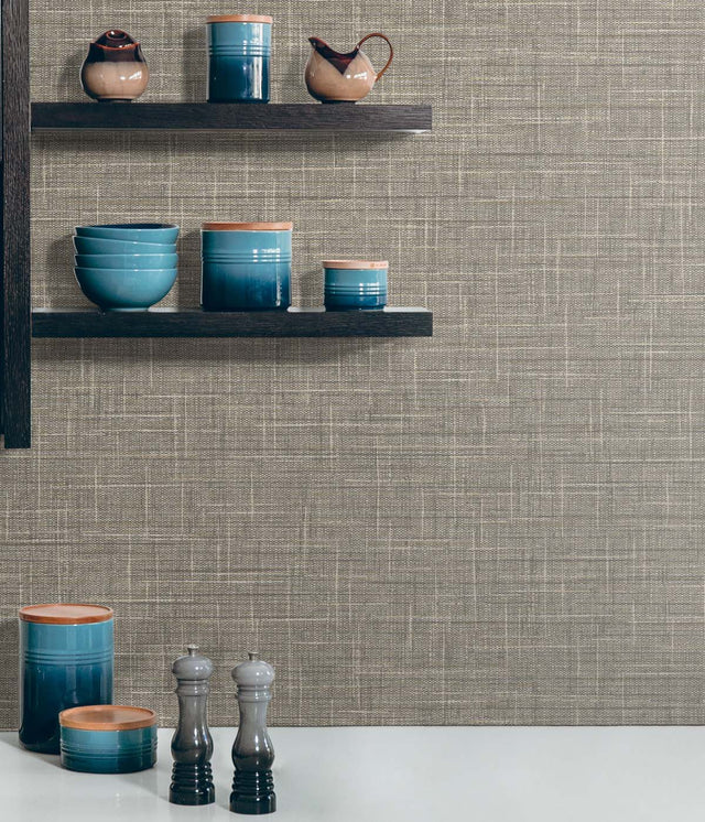 Grasmere Weave Cappuccino by Tedlar Textures Faux Linen Vinyl Wallpaper – DuPont TG60143