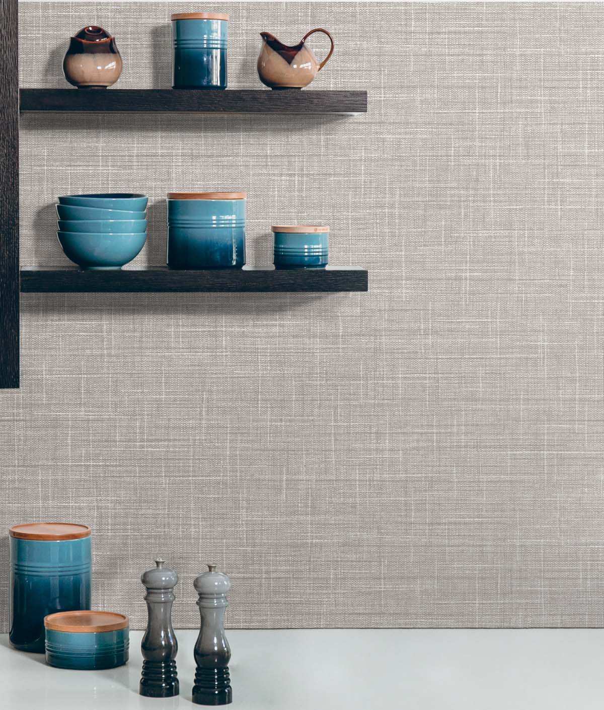 Grasmere Weave Winter Grey by Tedlar Textures Faux Linen Vinyl Wallpaper – DuPont TG60147